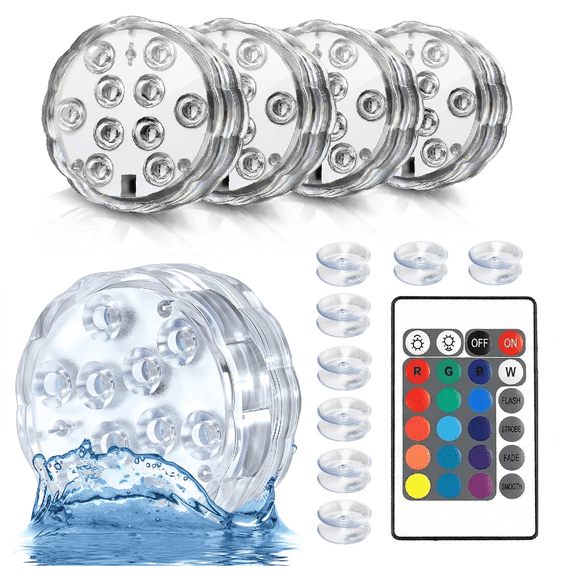 Submersible LED Lights with Remote Control, 16 Color Changing 4 Modes Battery Powered Underwater LED Lights for Pool Pond Tub Vase Aquarium Party Decoration (4 Pack)
