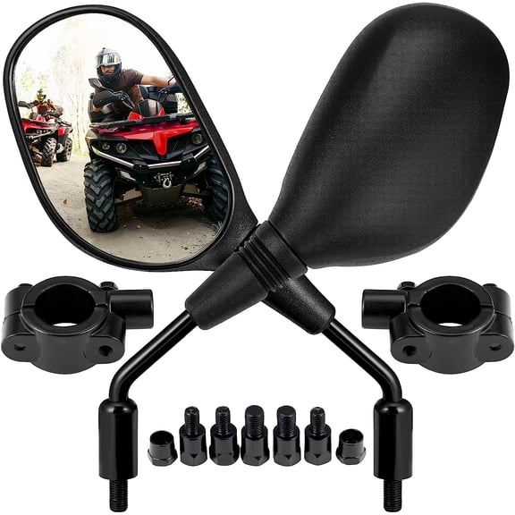 ATV Mirrors, 8MM 10MM Motorcycle Mirrors for Handlebar ATV Accessories Compatible with Scooter Snowmobile Mope, 360 Degrees Ball Type Adjustment