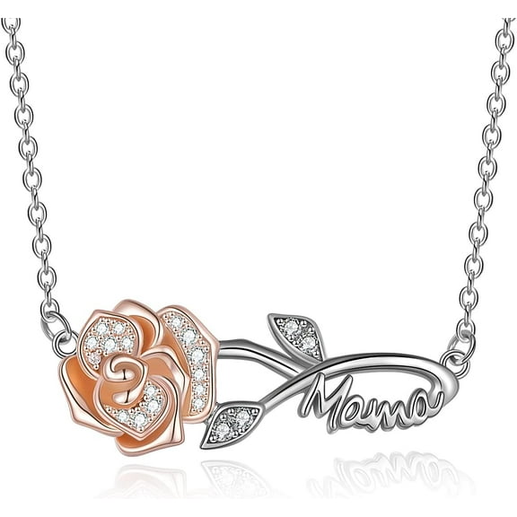 Sterling Silver Rose Flower Infinity Pendant Necklace For Women Mama Mother's Birthday Gift Jewelry(Mama)