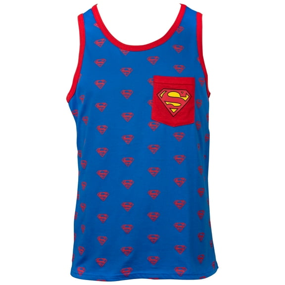 Superman Logos All Over Print Pocket Ringer Tank Top-Small