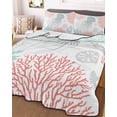 thumbnail image 3 of Quilts Twin-XL Size Bedding Set, Jellyfish Coastal Lightweight Quilted Comforter, Teal Red Coral Starfish Soft Reversible Bedspread Coverlet with Pillow Covers for All Season, 68" x 98", 3 of 7