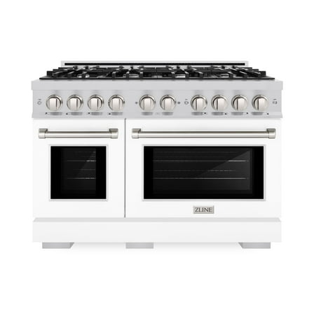 ZLINE 48 in. 6.7 cu. ft. Double Oven Dual Fuel Range with 8 Burner Gas Cooktop in Stainless Steel with White Matte Doors (HDR-WM-48)