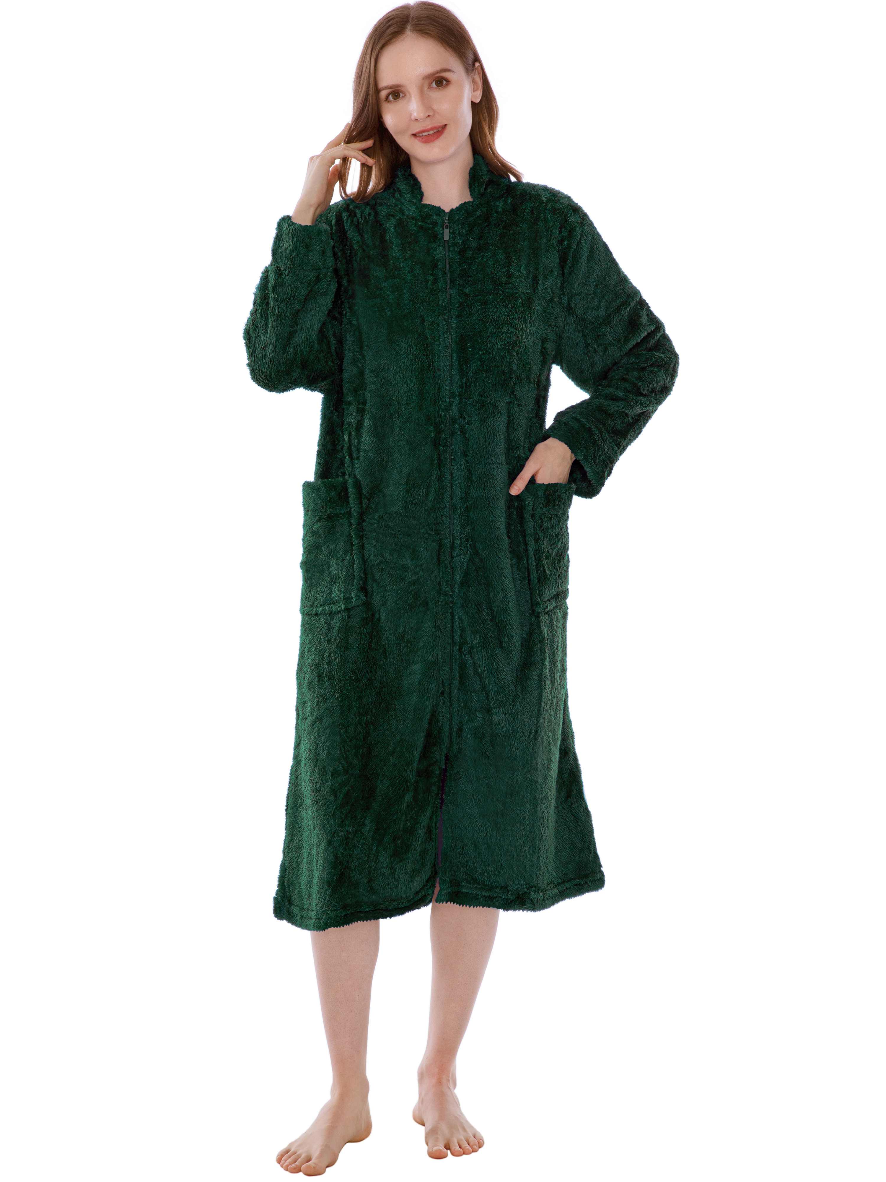PAVILIA Sherpa Fleece House Coat, Women Zip Up Robe Lounger, Green Full  Length Zipper Robe Cozy Shaggy Long Bathrobe with Pockets - Emerald Green  (Small/Medium) - Walmart.com