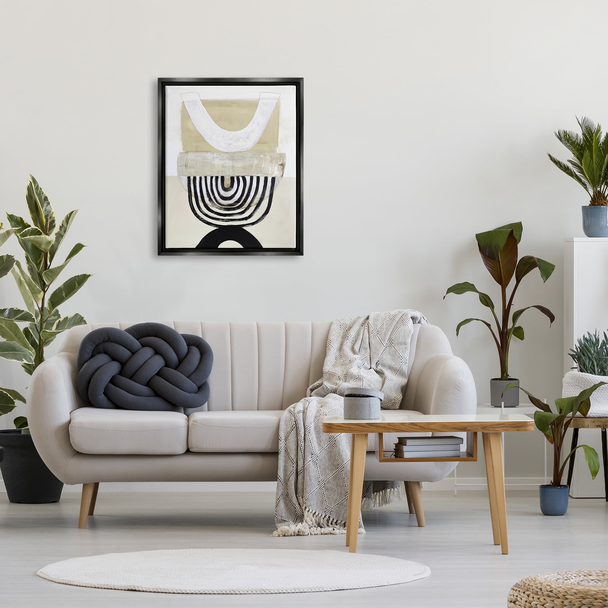 Stupell Industries Beige & Black Arches Abstract Painting Black Floater Framed Art Print Wall Art, 25 x 31
