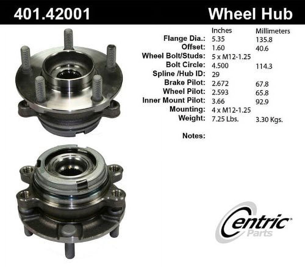 Centric Axle Bearing and Hub Assembly CE40145001 Fits select: 2013