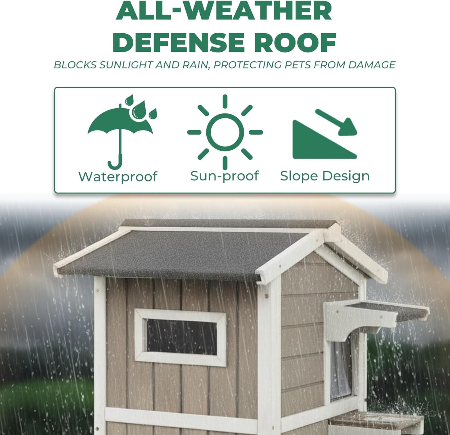 Gowoodhut Insulated Cat House, Outdoor Cat House Weatherproof with Jumping Platforms,Grey