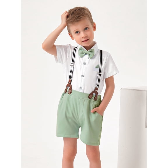 WISDOM Baby Boy Clothes Suits Toddler Short Sleeves Shirt Suspender Pants Outfit Sets Party 1-5T