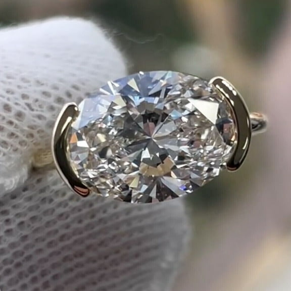 2Ct Oval Lab Created Diamond Bezel East West Engagement Ring 14k White Gold Plated