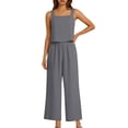 thumbnail image 4 of YFNNUP Women's 2 Piece Set Cotton Linen Tank shirt and Wide Leg Pant Comfy Lounge Set Casual Holiday Vacation Clothes Outfits Gray S, 4 of 10