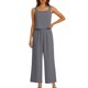 thumbnail image 4 of Mujer Pantalones Casual Dos Piezas Conjunto Cuello Redondo Blusa sin Mangas con Pantalones de Bolsillo de Ajuste Suelto, Vestuario de Verano, 4 of 9
