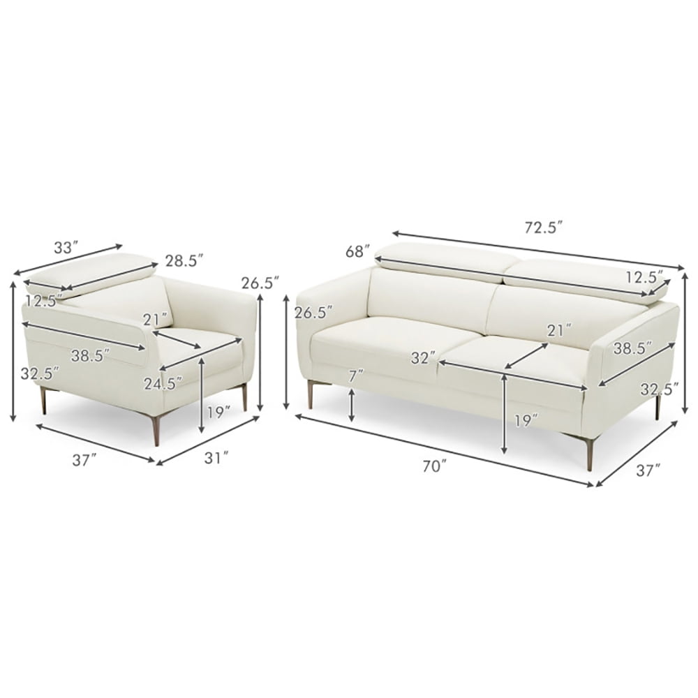 Finihen Sofa Set, Modern Sofa Couch, Modern Couched Sofa set with Adjustable Headrest, for Living Room, Bedroom, White