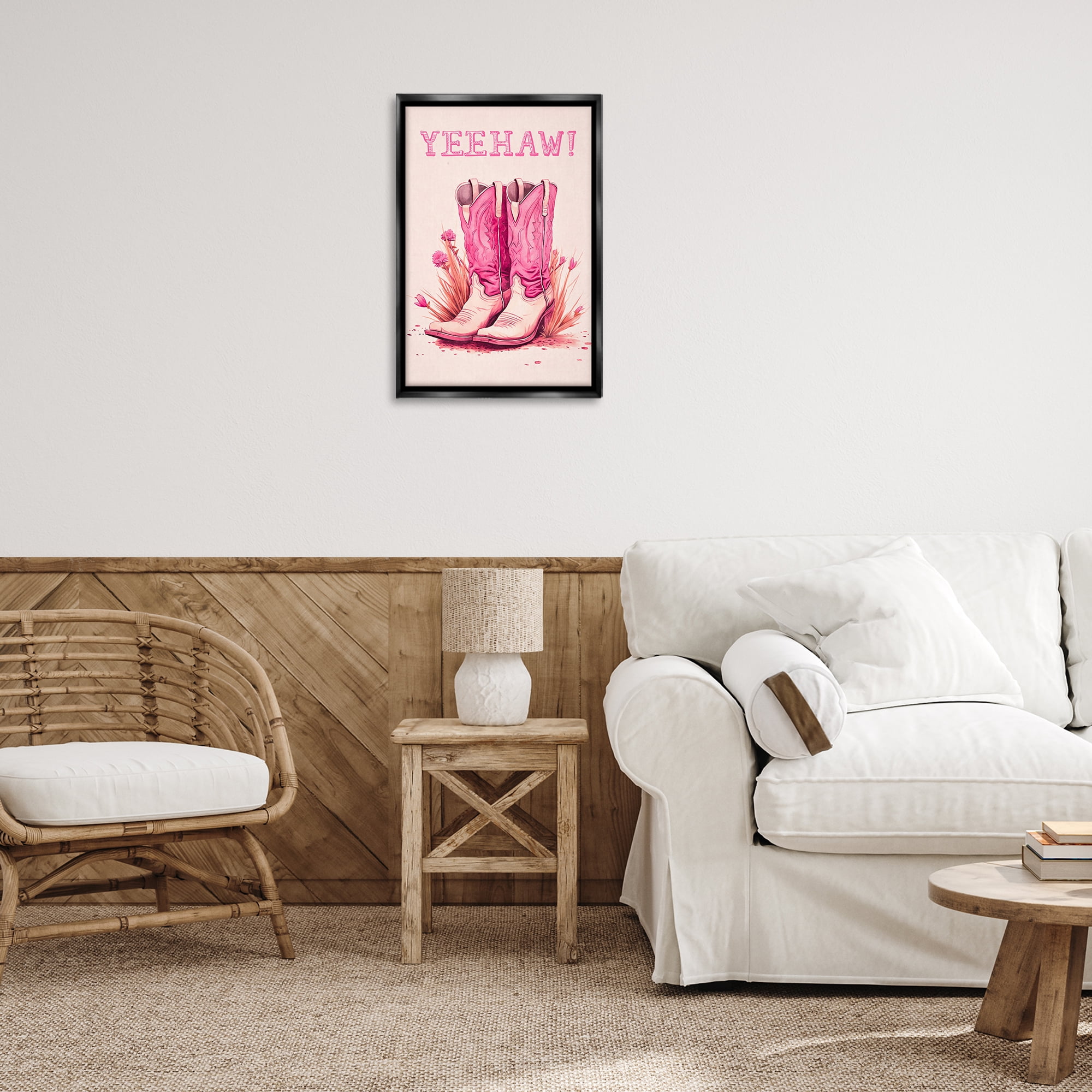 Stupell Industries Yeehaw Pastel Boots Fashion Painting Black Floater Framed Canvas Art Print Wall Art, 17 x 25