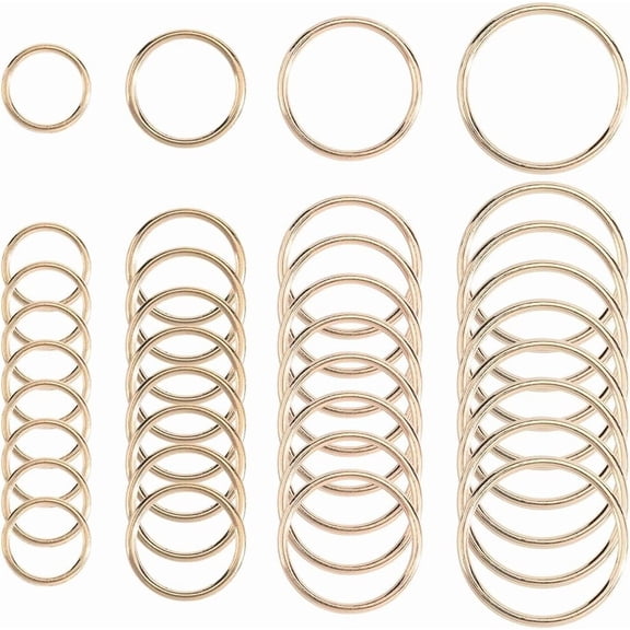 1 Box 40Pcs 4 Styles Metal O Rings Assortment Round Metal Craft Rings Heavy Duty Alloy Gold Circle Welded Hanging Macrame Linking Ring