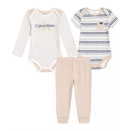 Calvin Klein WHITE PEPPER/HEATHER Baby Boys' 3 Pc Bodysuit & Pants Set, 18M