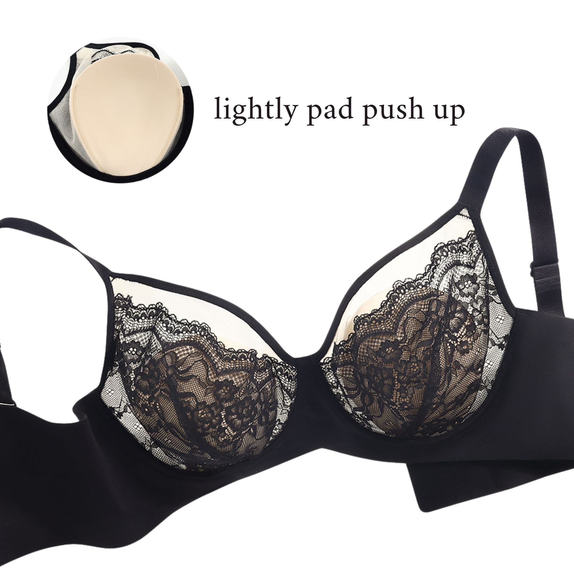 YANDW Lace Full Coverage Bra for Women Underwire Support Plus Sizes Bras with Padding Lift, Black 42DDD