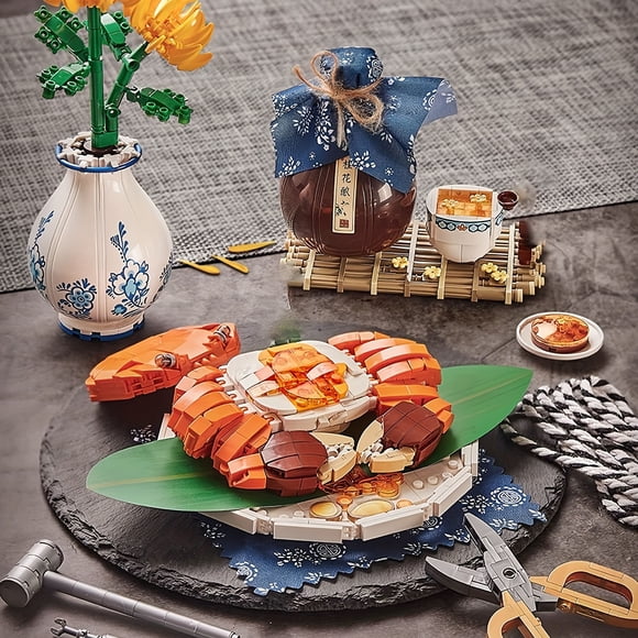 Grotte de Culture Alimentaire Chinoise Lac Grande Porte Crabe Mini Blocs de Construction