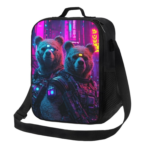 Punk Bear Lunch Bag Reusable Lunch Box Insulated Tote Bag with Adjustable Shoulder Strap