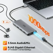 USB C Docking Station Dual Monitor Laptop Docking Station Triple Display USB C Hub Dual HDMI Adapter to 2 HDMI, VGA, 10Gpbs USB 3.1, USB 2.0, 100WPD, RJ45, Audio for Dell/Lenovo/Hp