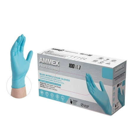 

AMMEX Blue Nitrile Disposable Exam Gloves 3 Mil Small 100/Box