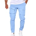 thumbnail image 1 of Pantalones largos para hombre, de color liso, con bolsillo y cordón, informales, juveniles, versátiles, deportivos, de gran tamaño., 1 of 5