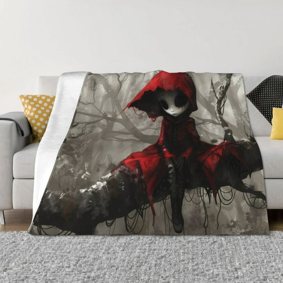 Rateoe Dark Red Hooded Girl Pattern Flannel Throw Blanket, Ultra-soft Blanket for Bed, Couch, Car, Hypoallergenic Anti-pilling blanket-