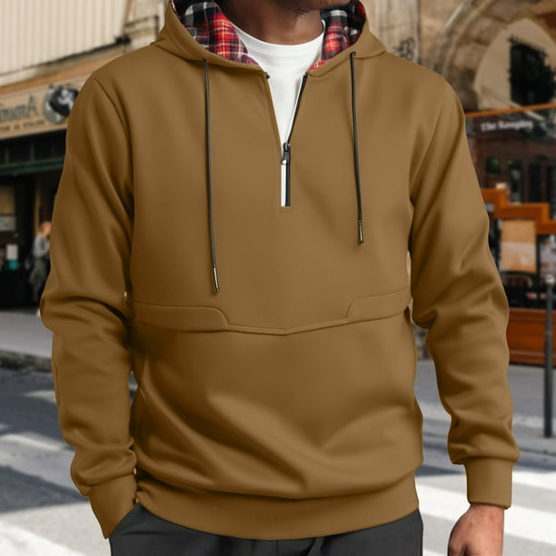 pstuiky Camisas de invierno de manga larga para hombre, Blusa/camiseta informal de manga larga con capucha y cremallera de color liso para hombre camisetas de hombre l