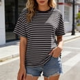 thumbnail image 2 of Bibifish Womens Basic Sports T-Shirts Summer Short Sleeve Crew Neck Timeless Monochrome Stripe Loose Fit Tee Laid Casual Outings Everyday Wear Tops, 2 of 5