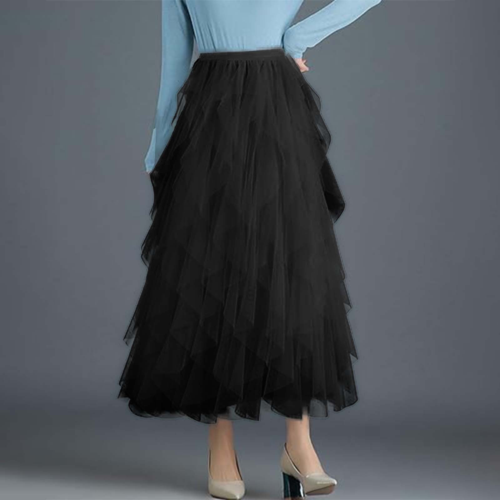 Aayomet Maxi Skirts for Women Solid Color Ruffle Edge Aristocrat