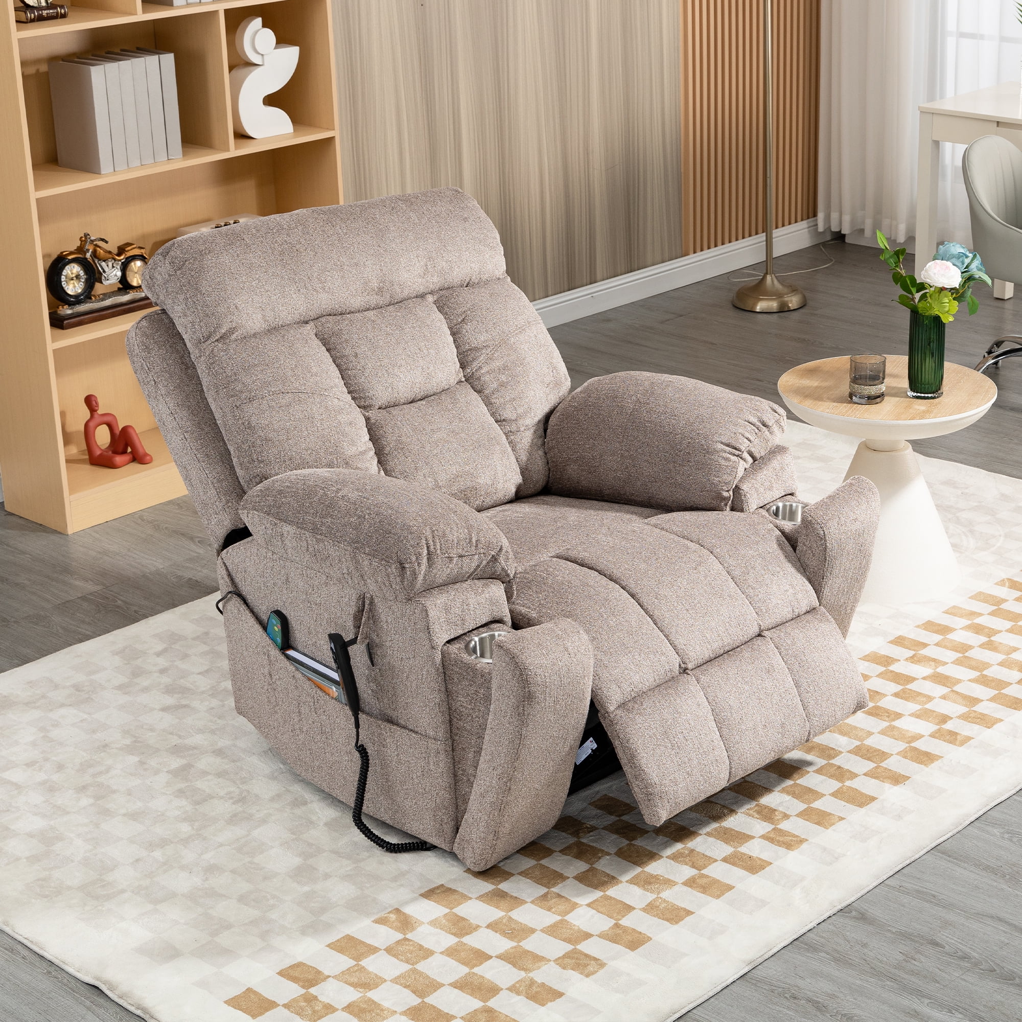 uhomepro Large Electric Massage Recliner with Heat, Velvet Lift Recliner  Chair for Elderly Oversize, Living Room Chaise Lounge W/ 5 Vibration Modes