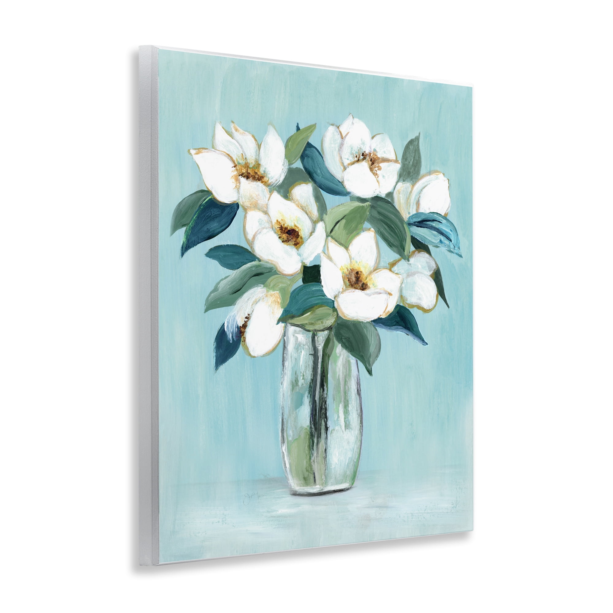 Stupell Industries Magnolia Blossoms on Blue Wall Plaque Art, design by Janet Tava