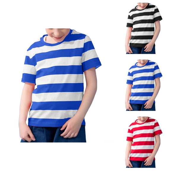 Girls Summer Striped Short Sleeve T Shirts Color Block Trendy Crewneck Pullover Tops Casual Blouse