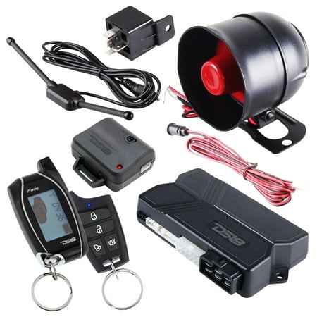 DS18 18START 2-Way Car Alarm Security Keyless Entry System & LCD Sensor Remote Engine Start System Kit Automatic w/2 Transmitters w/ 4 Button Remote Door Lock Status Indicator LED w/Trunk