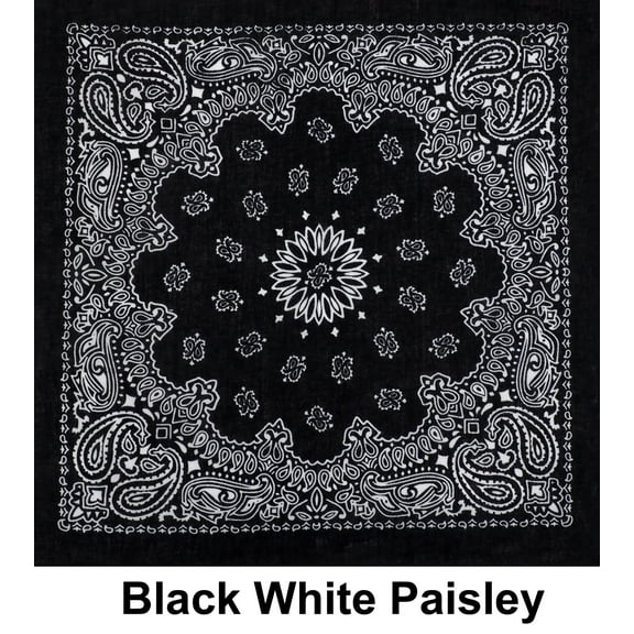 Black White Paisley Design Print Cotton Bandana (22 inches x 22 inches)
