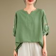 thumbnail image 3 of Camisas de Manga Corta para las Mujeres Blusas de Cuello Redondo con Botones Casuales, Camisa de Verano de Moda para Diarios Y Fiestas, 3 of 4