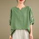 thumbnail image 2 of Camisas de Manga Corta para las Mujeres Blusas de Cuello Redondo con Botones Casuales, Camisa de Verano de Moda para Diarios Y Fiestas, 2 of 4