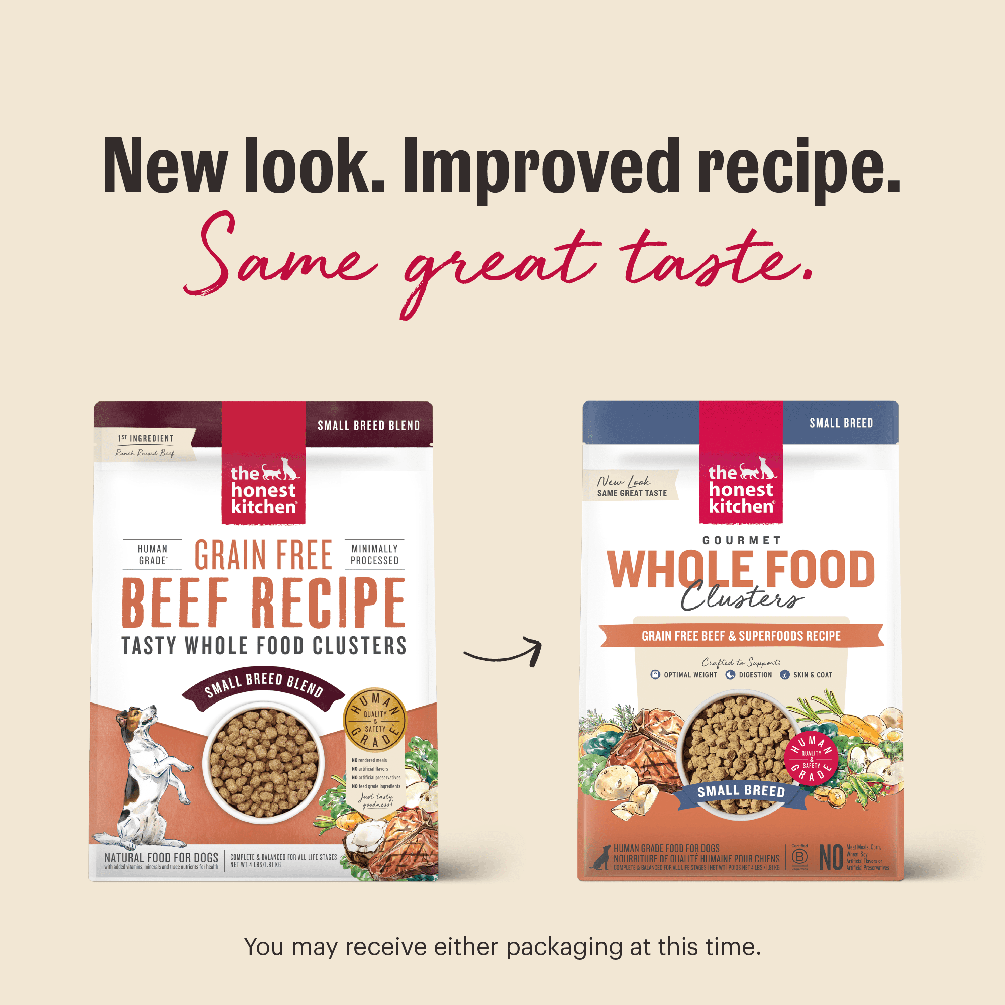 The Honest Kitchen Human Grade Dry Dog Food Whole Food Clusters Small Breed Grain Free Beef Dry Dog Food, 4 lb Bag