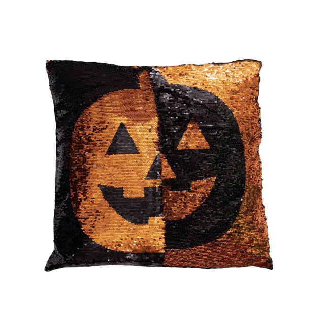 Halloween decoración Almohada decorativa de lentejuelas para Halloween, reversible, de 16 x 16 pulgadas, con purpurina brillante, cuadrada, para fiesta