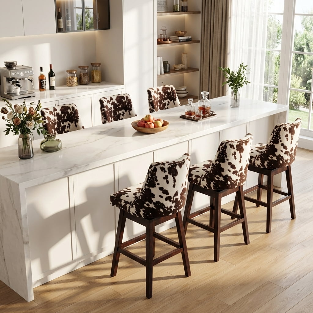 Guyou 27.5"Counter Height Bar Stools Set of 2, Nailhead Trim Velvet Barstools with Back and Wood Legs, 360°Swivel Upholstered Stool Chairs for Kitchen Island Breakfast Bar Restaurant, Cow
