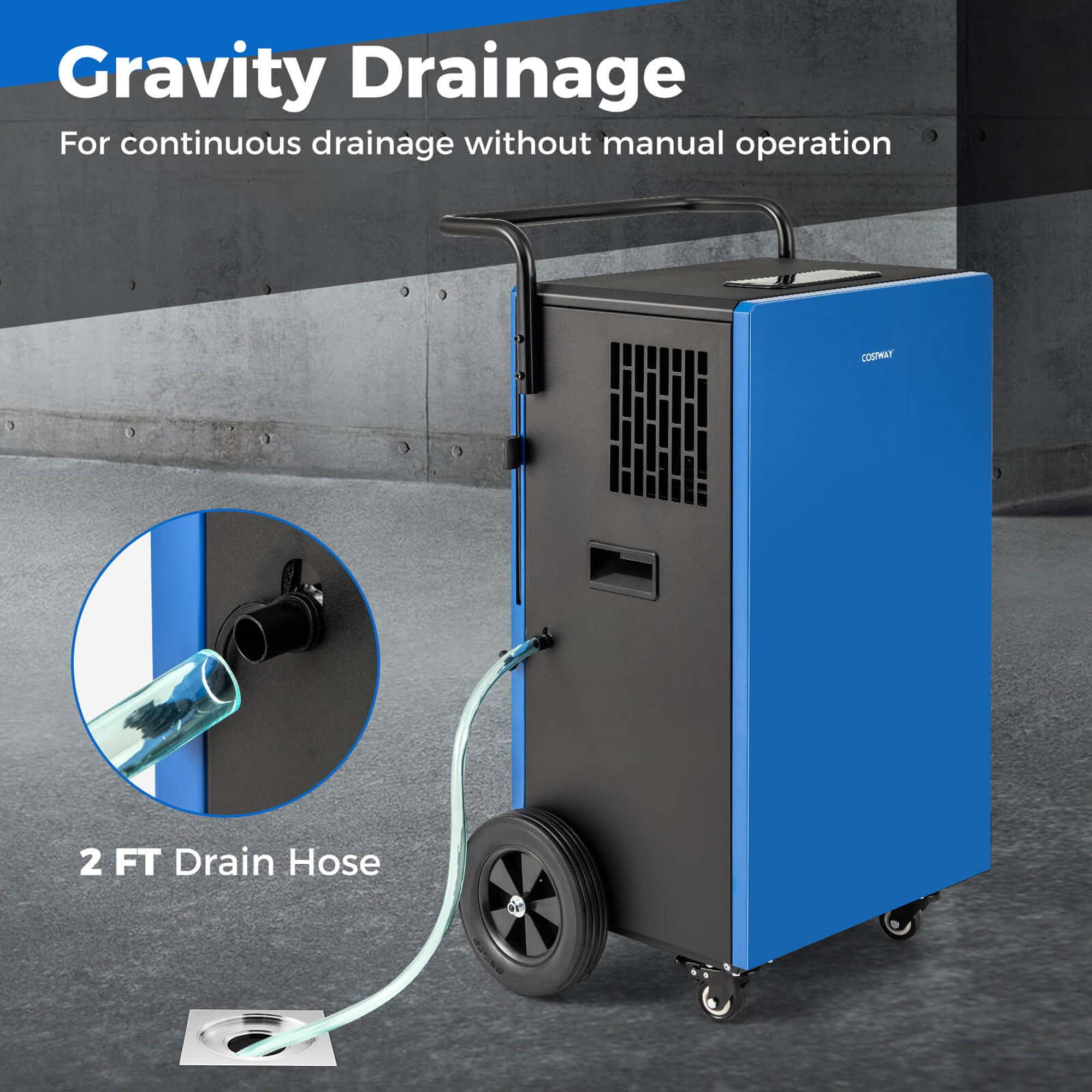 Costway 57-Pint(DOE) Portable Commercial Dehumidifier with Drain Hose 24H Timer 8,000 Sq. ft Coverage Area (MAX 215Pint at 95°F, 90%RH)