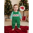 thumbnail image 4 of Miaouyo Infant Baby Girls Boys Christmas Outfit 0 3 6 9 12 18 Months Loose Fit Striped Crew Neck Romper Embroidered Overalls Pants and Cap 3 Pcs Set, 4 of 9