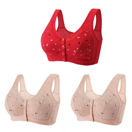 SHTXOZHI 3 Pack Bras for Women Wireless Push Up Front Closure Bras Full Coverage Wire Free Bra