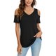 thumbnail image 1 of Txlixc - Camiseta de manga corta para mujer con cuello en V y hombros descubiertos con estampado de flores Txlixc Moda, 1 of 6