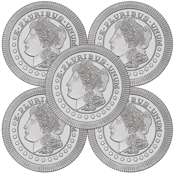 Collectible Lot of 5 - 1 Troy oz Morgan Stackable .999 Fine Silver Rounds