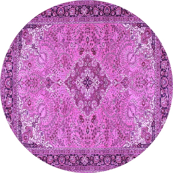 Ahgly Company Indoor Round Medallion Purple Traditional Area Rugs, 4' Round