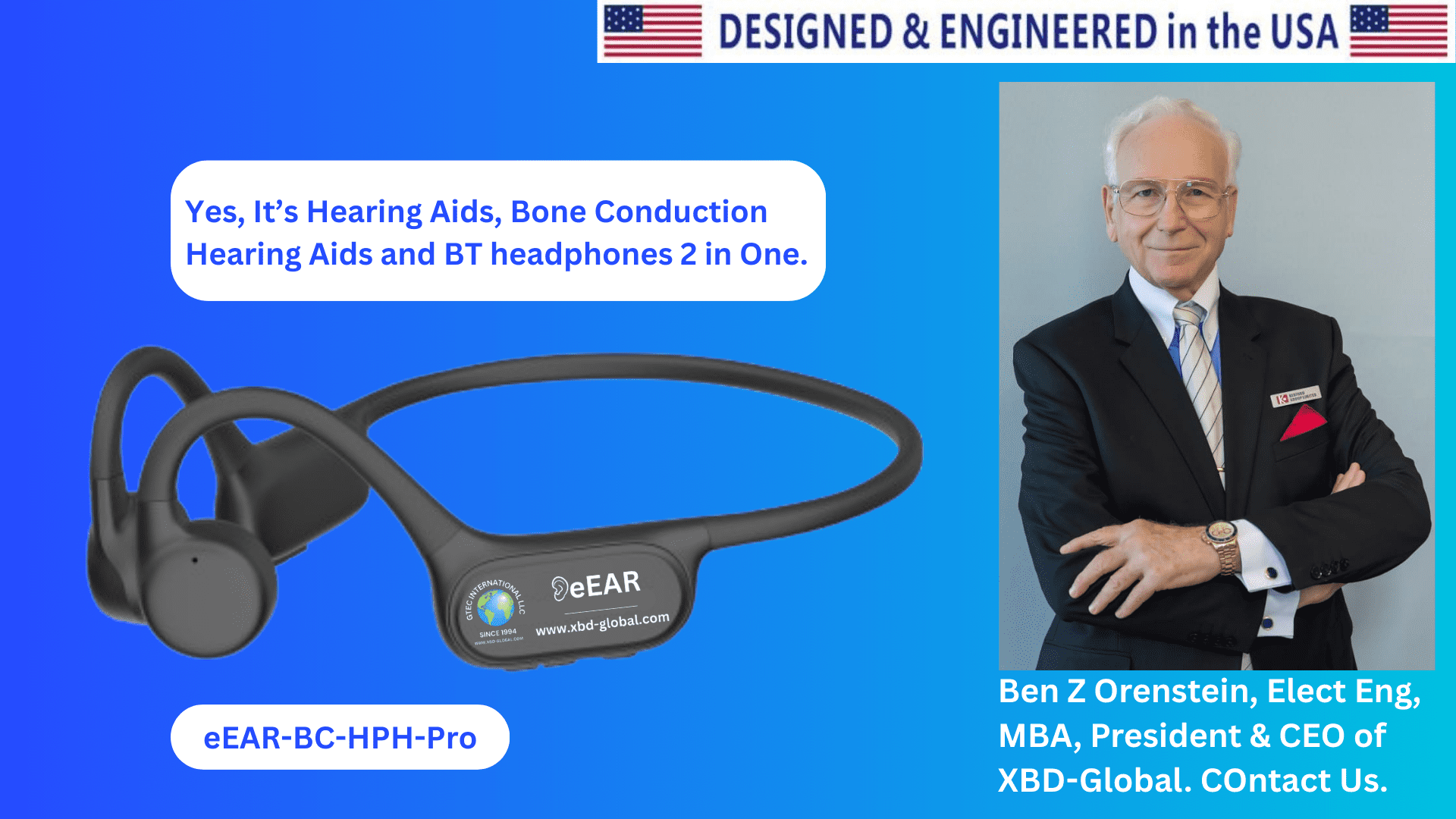 eEAR-BC-HPH-Pro Bone Conduction Hearing Aids Amplifier – Patented Transducer, Dual Volume Control, Voice/Indoor/Outdoor Modes, High Gain, Fast Charging, Noise Cancelling, DSP Chip, Military Grade Mic