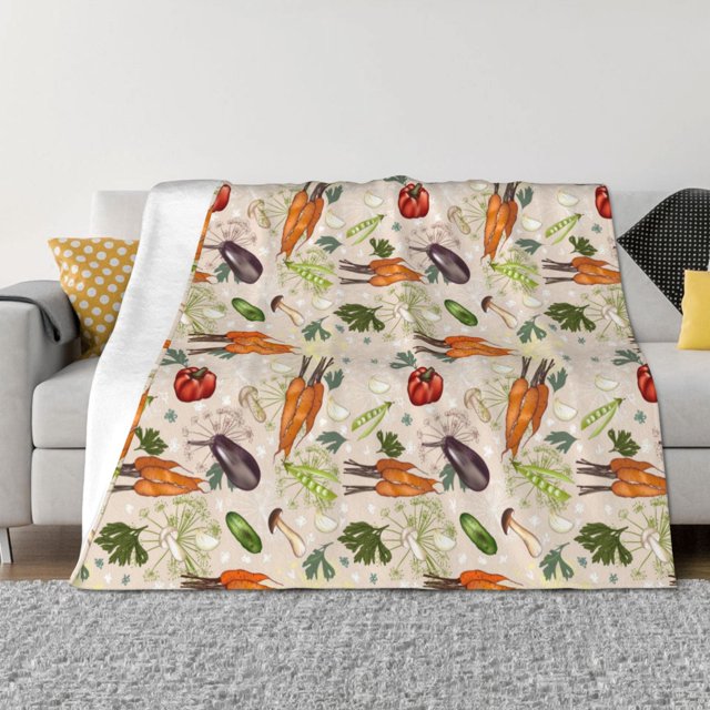 Fotbe Cute Vegetables Manta de Franela con Estampado, Manta Ultrasuave para Cama, Sofá, Auto, Hipoalergénica y Antibolitas-60"x50"