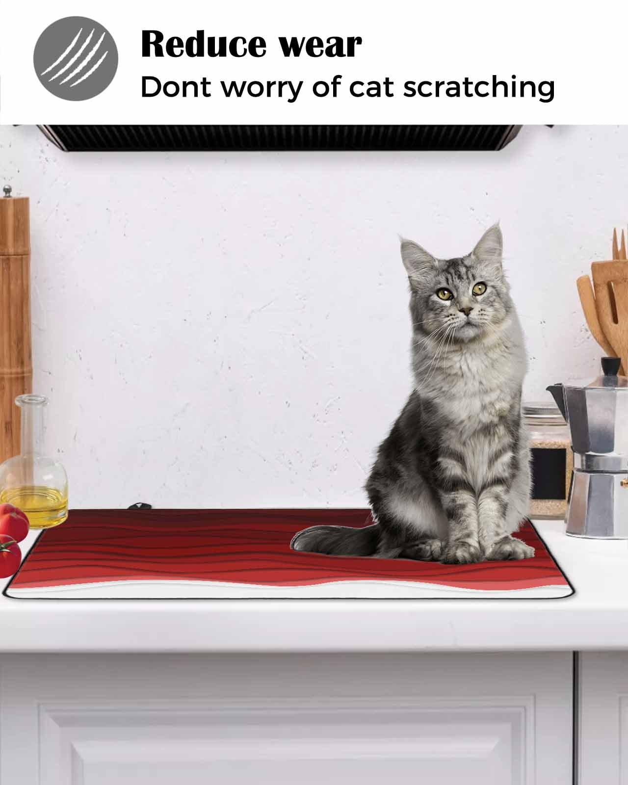 nqOlkjepod Large Induction Cooktop Protector Mat 24"x21", Red Ombre Stripes Stove Top Covers for Electric Stove, Modern Abstract Sea Waves Aesthetic Stove Burner Cover Mats, Glass Top Stove Cover