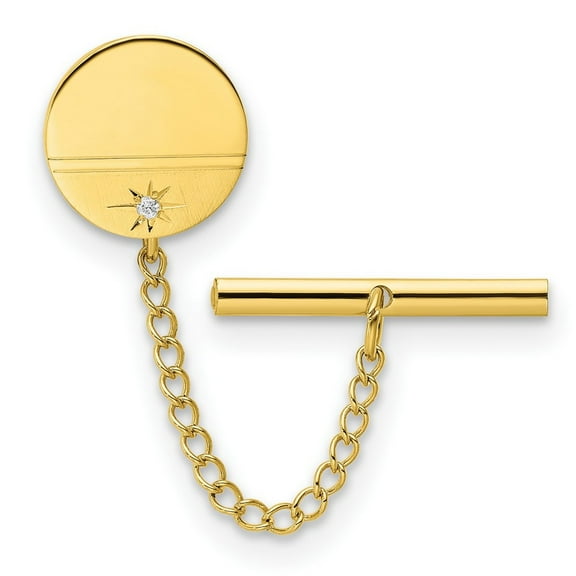 Solid Polished and satin Engravable (front only) Gold Plated.01 Ct. Diamond Polished Florentined Tie Tack Measures 13x13