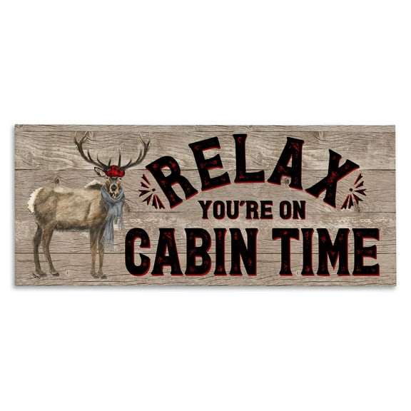 Stupell Industries Cabin Time Phrase with Deer Animals & Insects Painting Gallery Wrapped Canvas Art Print Wall Art, 24 x 10