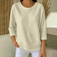 thumbnail image 2 of KyCheLot Women's Crew Neck Sweatshirt Solid Color 3/4 Length Sleeve Clothes Lightweight Vacation Sweatshirts, 2 of 6